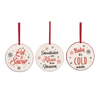 Kerstquotes Plaatjes Rood/Wit Porselein Ass/3 8,5cm