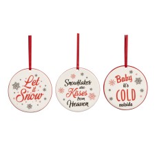 Kerstquotes Plaatjes Rood/Wit Porselein Ass/3 8,5cm