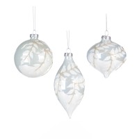 glass ball leaf and twig white 8cm