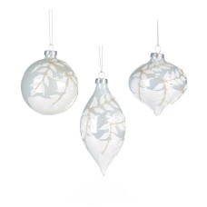 glass ball leaf and twig white 8cm