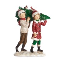 Kerstbeeldje kerstkinderen met kerstboom 15,5 cm