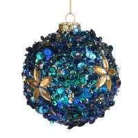 Kerstbal Jewel Blauw/Goud 10 cm