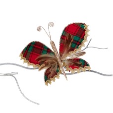 Kerstornament Tartan Glitter Vlinder op Clip 27 cm