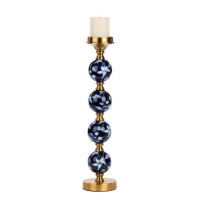 Porseleinen Kandelaar met 4 Bloemenbollen Blauw/Goud 49 cm Porseleinen Kandelaar met 4 Bloemenbollen Blauw/Goud 49 cm