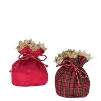 Tartan Velvet Cadeauzakjes Set van 2 Rood/Groen 15 cm Tartan Velvet Cadeauzakjes Set van 2 Rood/Groen 15 cm