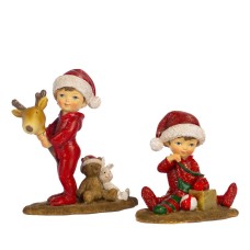 Goodwill Kerstjongen met Cadeaus Set van 2 Rood/Bruin 12 cm