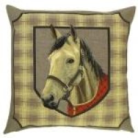 Sierkussen Horsehead White On Tartan