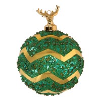 Kerstbal Deer Gold/Green 13,5 cm