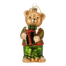 Kerstornament beer met Cadeau 